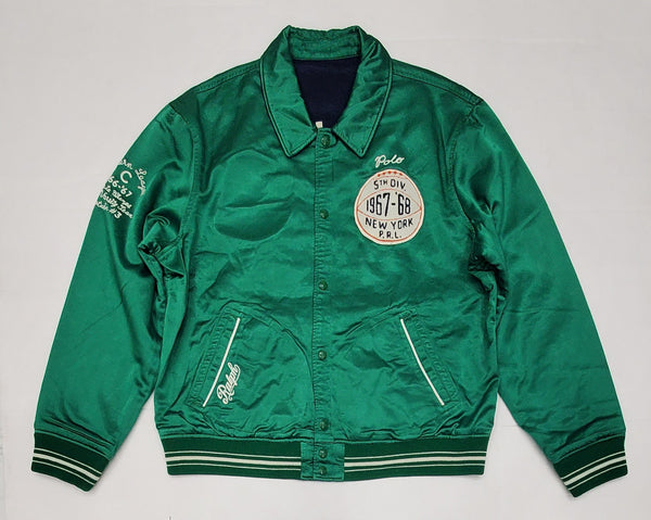 Nwt Polo Ralph Lauren Reversible Green Satin New York State Champs /Navy Corduroy P Patch 67 Jacket - Unique Style
