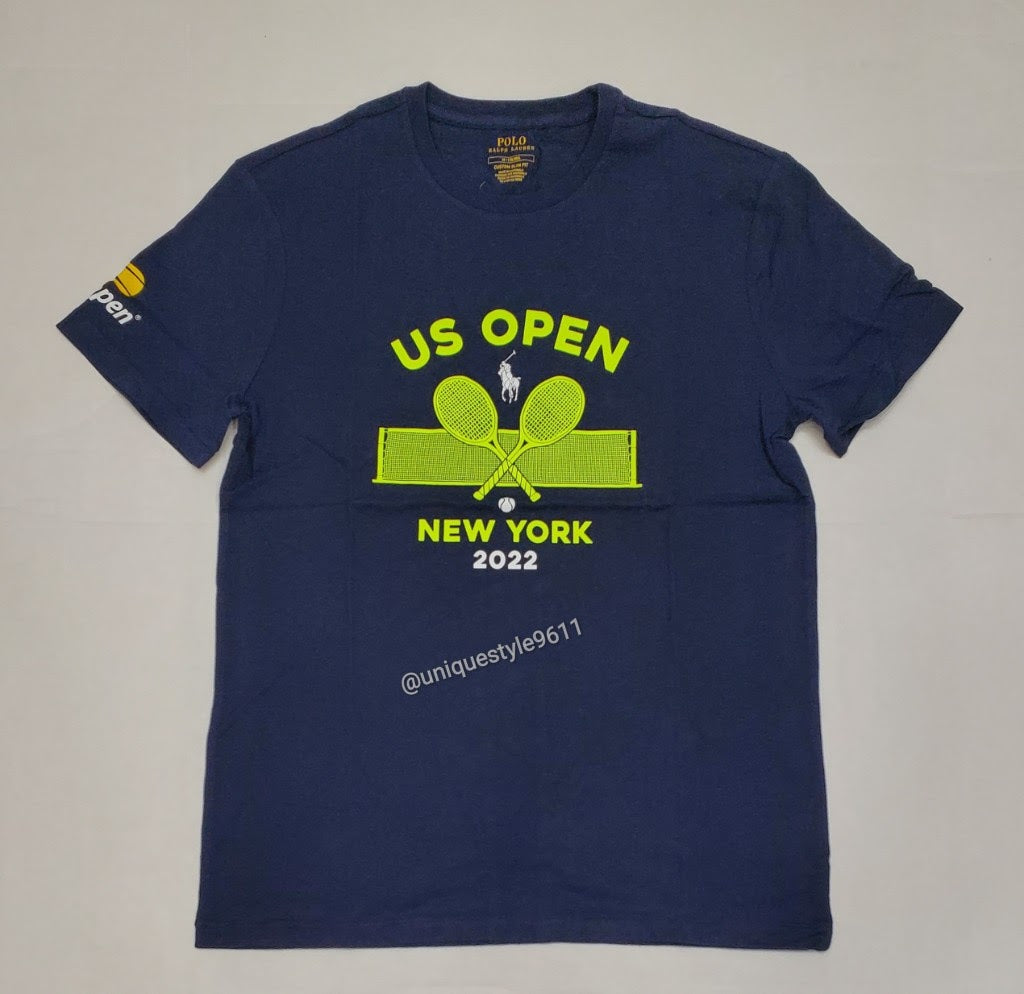 Nwt Polo Ralph Lauren Navy/Lime Green Tennis Racquet New York 2022 Custom Slim Fit Tee