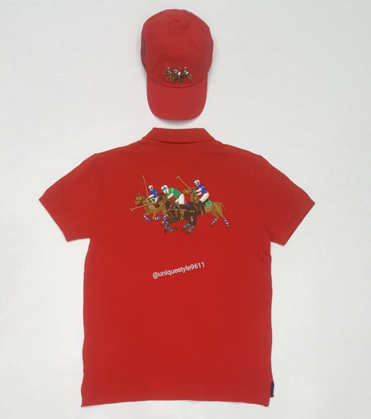 Nwt Polo Ralph Lauren Red Triple Pony Custom Slim Fit Polo - Unique Style