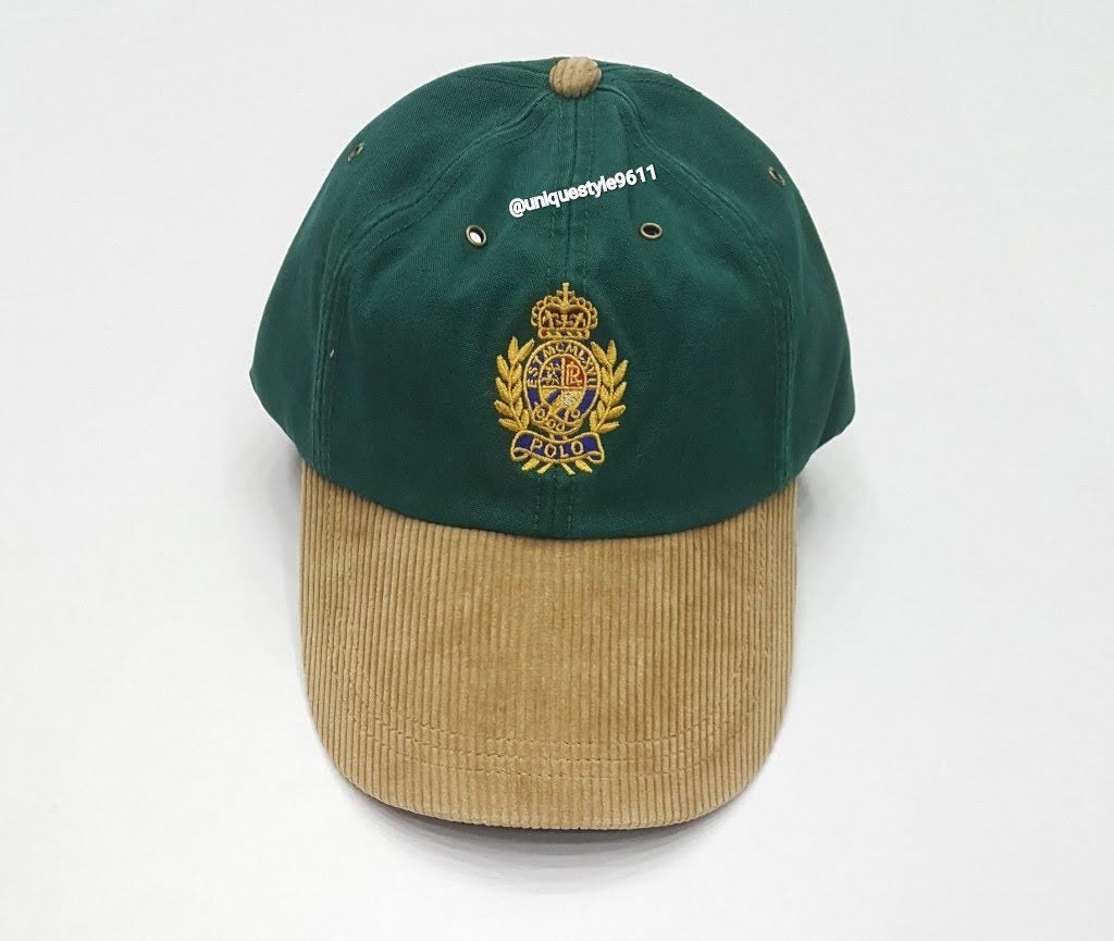 Nwt Polo Ralph Lauren Green Crest Canvas Long Bill Adjustable Strap Back