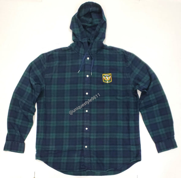 Nwt Polo Ralph Lauren Green/Navy Uni Laurel Crest Hooded L/S Button Up - Unique Style
