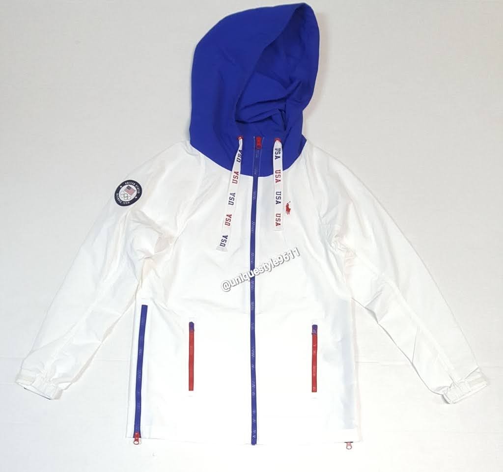 Nwt Ralph Lauren Women's White/Royal Blue Olympic Windbreaker Jacket