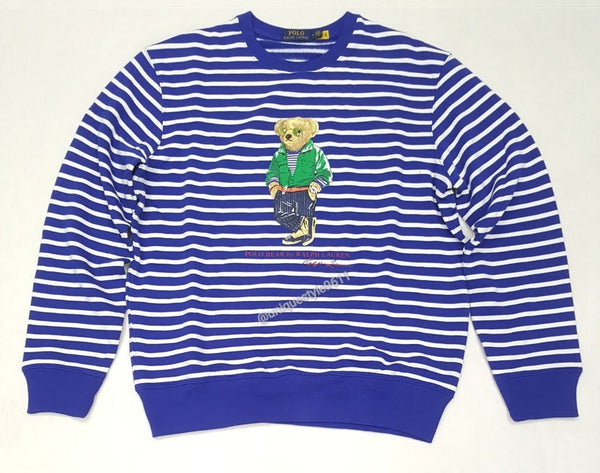 Nwt Polo Ralph Lauren Royal White Stripe Green Jacket Teddy Bear Sweatshirt - Unique Style