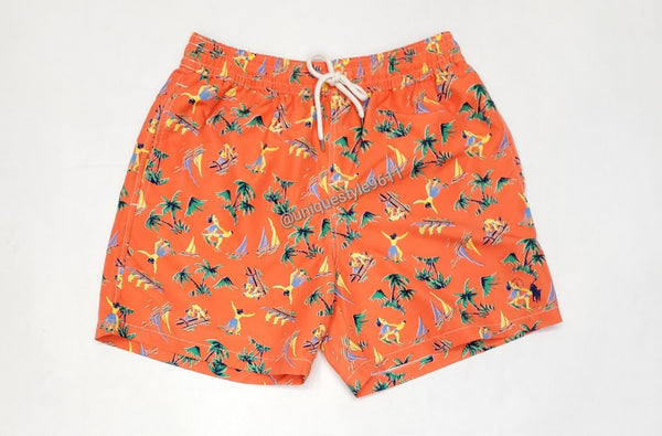 Nwt Polo Ralph Lauren Orange Hawaiian Print Swim Trunks - Unique Style