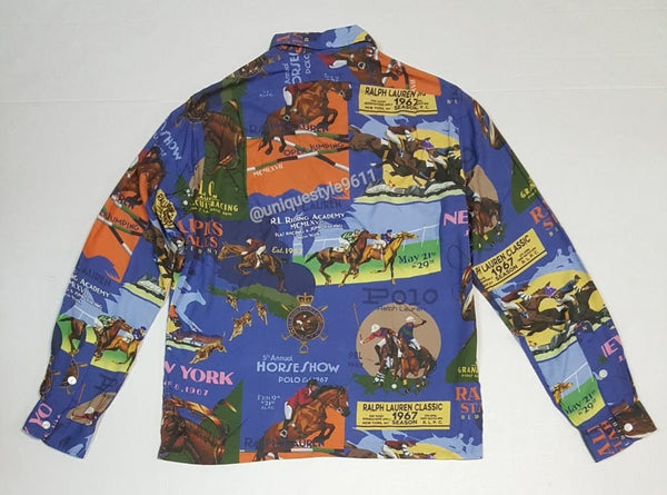 Nwt Polo Ralph Lauren Equestrian Allover Print Camp Button L/S Up - Unique Style