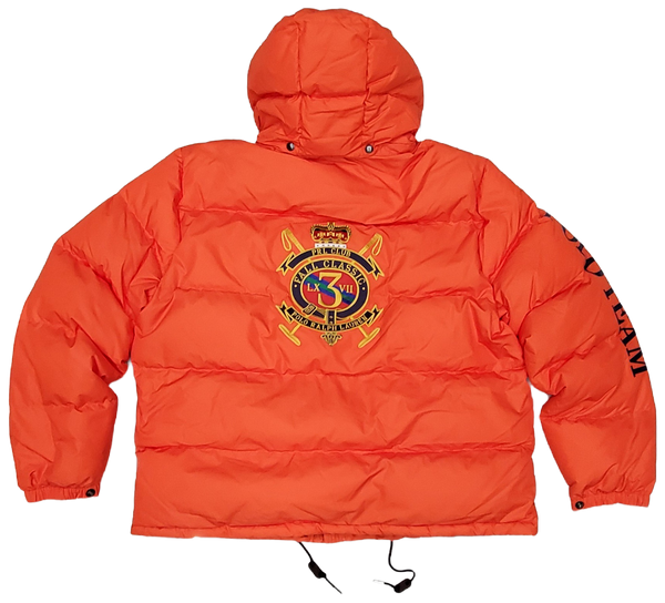 Nwt Polo Ralph Lauren Orange Equestrian Horse Graphic Print Crest Down Jacket - Unique Style