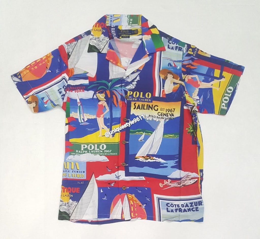 Nwt Polo Ralph Lauren Allover Poster Classic Fit S/S Button Up