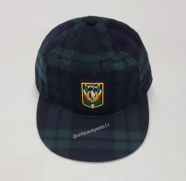 Nwt Polo Ralph Lauren Navy/Green Uni Laurel Crest Leather Strap Back - Unique Style