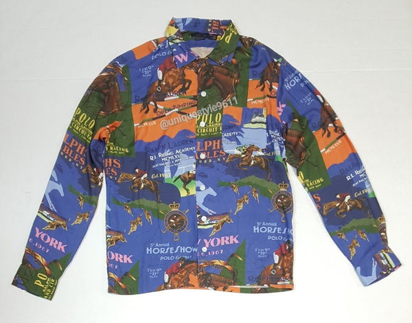 Nwt Polo Ralph Lauren Equestrian Allover Print Camp Button L/S Up - Unique Style