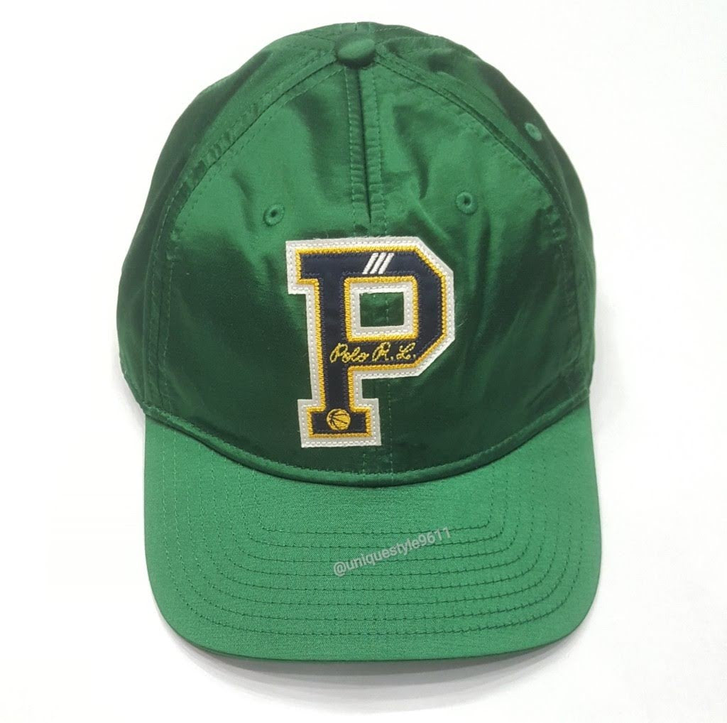 Nwt Polo Ralph Lauren Green 'P ' Satin Adjustable Strap Back Hat