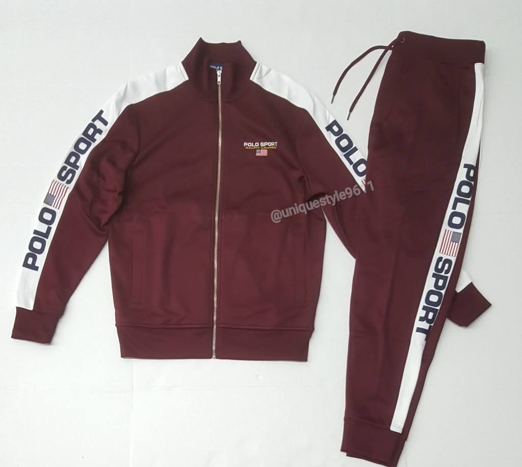 Nwt Polo Ralph Lauren Burgundy/White Polo Sport Track Jacket With Matching Track Pants