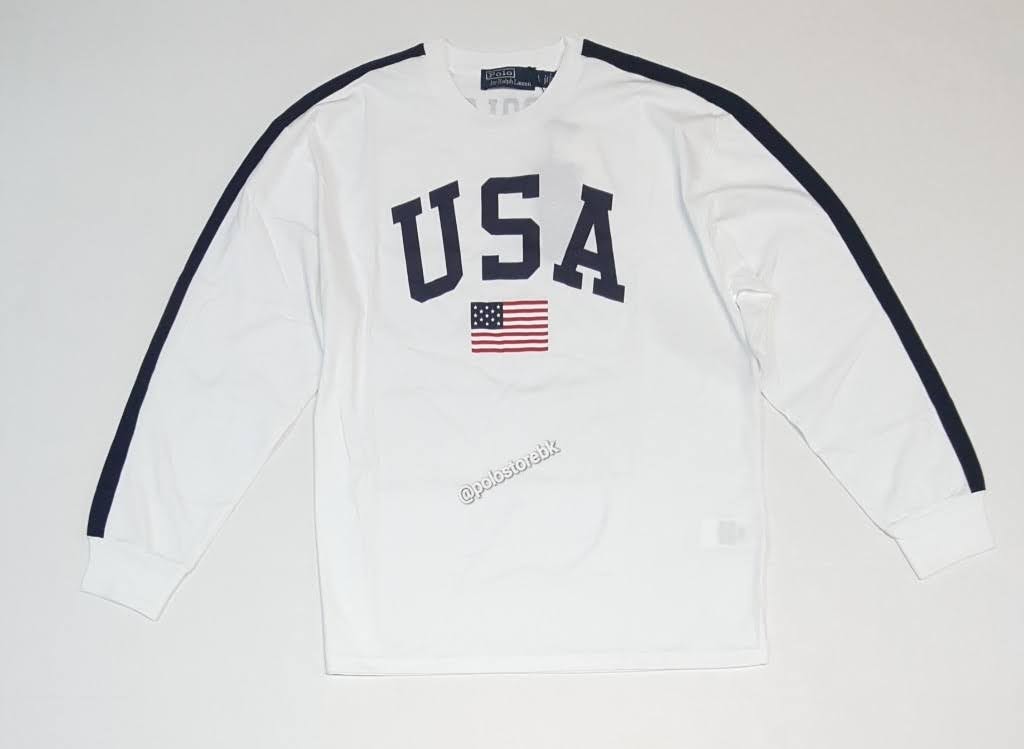 Nwt Polo Ralph Lauren Women White USA American Flag Long Sleeve T-Shirt