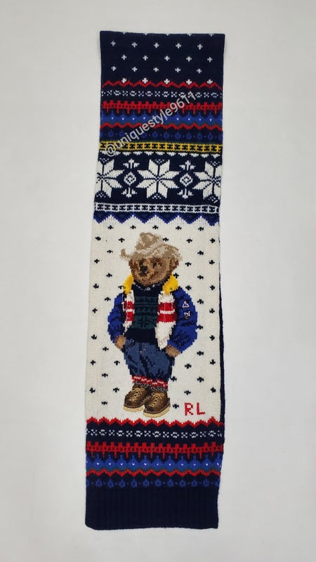 Nwt Polo Ralph Lauren Aztec Print Polo Bears Wool Scarf