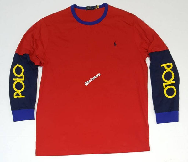 Nwt Polo Big & Tall Red Polo Written On Sleeve Long Sleeve Tee - Unique Style