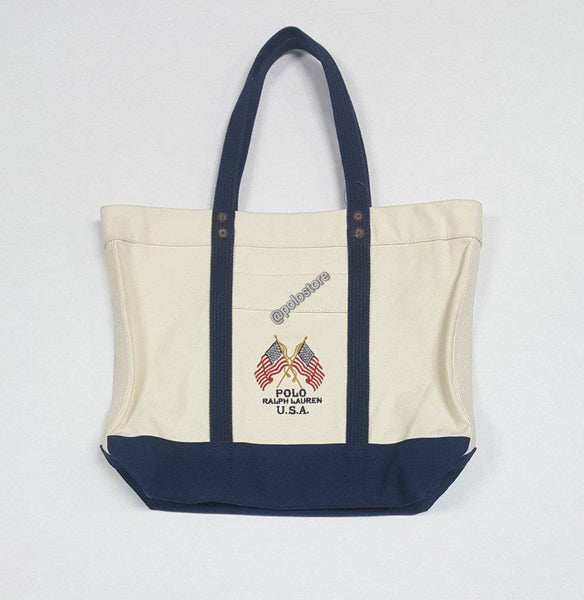 Nwt Polo Ralph Lauren Canvas Flag Tote - Unique Style