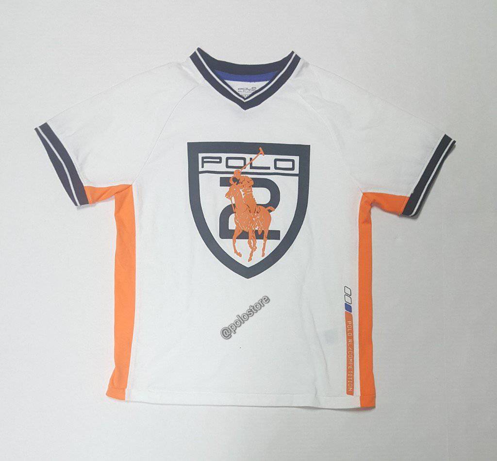 Nwt Kids Polo Ralph Lauren White/Navy/Orange Man On Pony Tee (8-20)