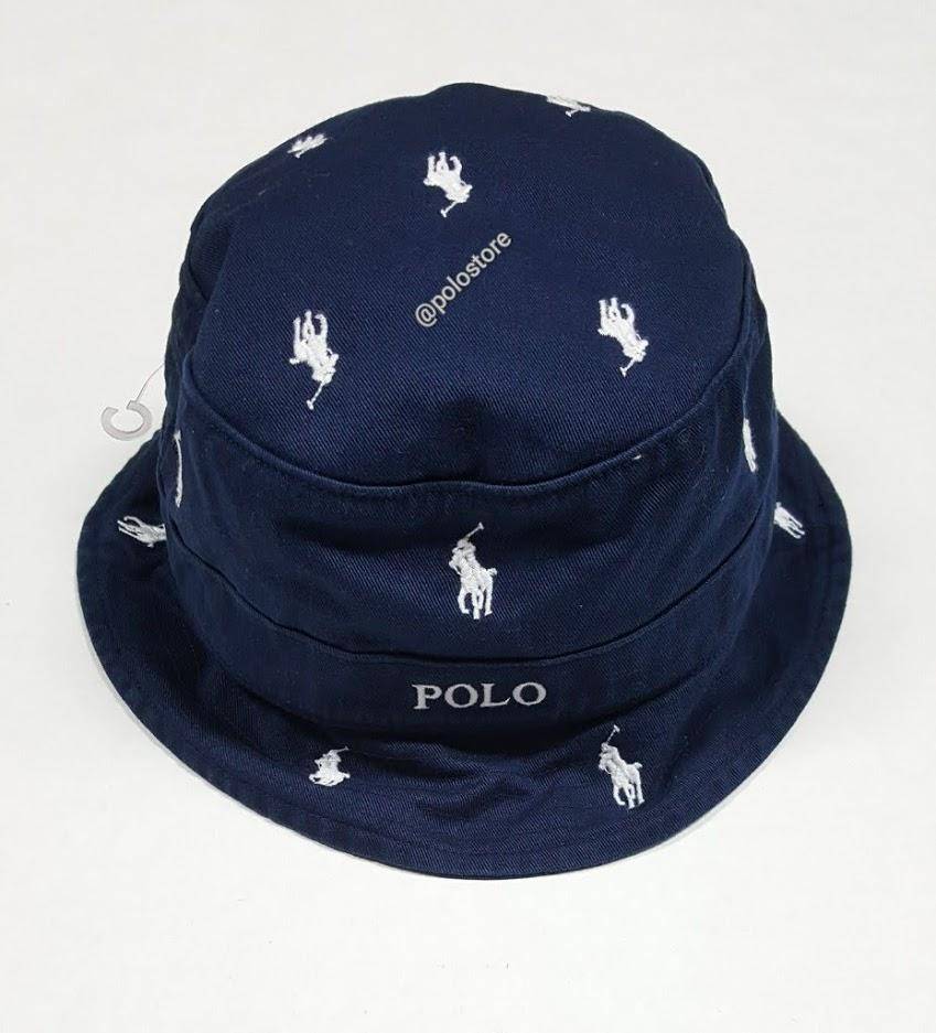 Nwt Polo Ralph Lauren Navy Allover Pony Bucket Hat