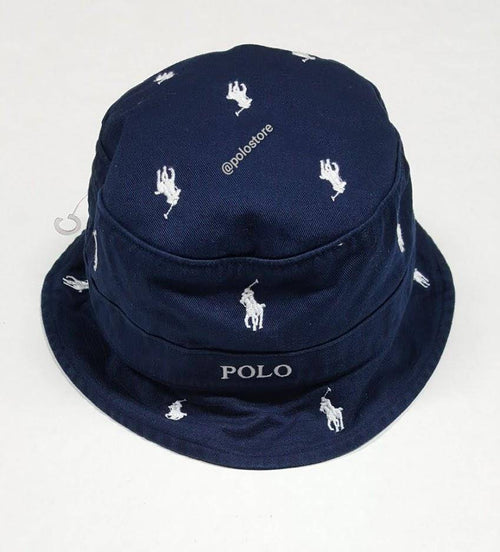 Nwt Polo Ralph Lauren Navy Allover Pony Bucket Hat - Unique Style
