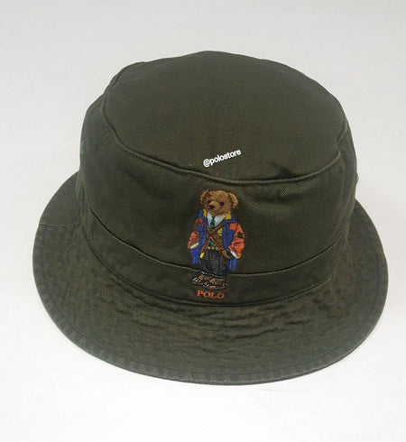 Nwt Polo Ralph Lauren Olive Hiking Bear Bucket Hat