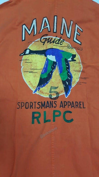 Nwt Polo Country Orange Sportsman Patches Maine Guide Button Up - Unique Style