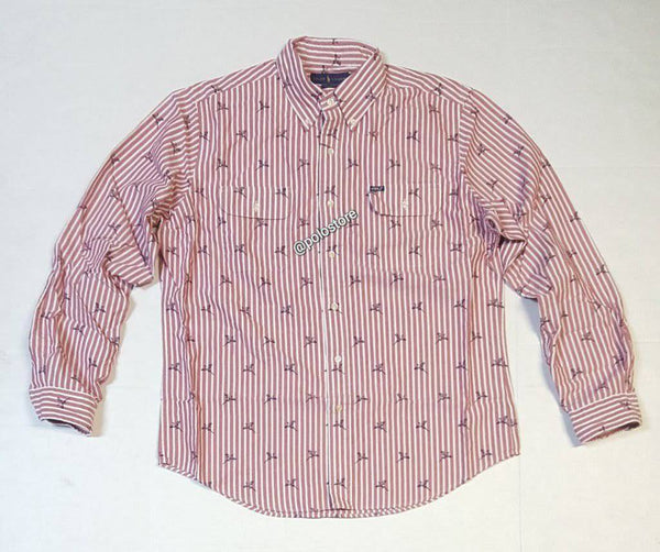 NWT Polo Ralph Lauren men's classic fit button-up shirt with allover flying pheasant print and collared front.
