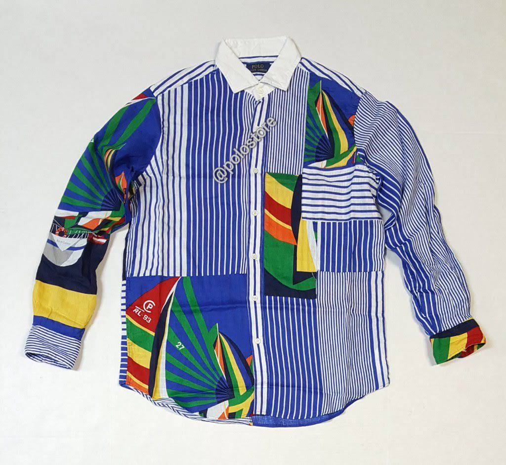 Nwt Polo Ralph Lauren Stripe Sail Boat Mash Up Button Up