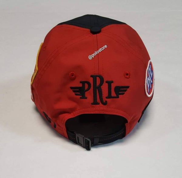 Nwt Polo Ralph Lauren Black/Red/White Racing Embroidered/Patches Long Bill Adjustable Strap Back Hat Hat - Unique Style