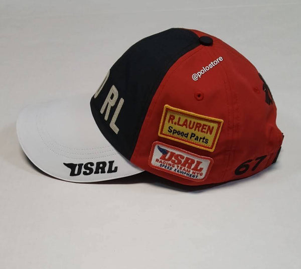 Nwt Polo Ralph Lauren Black/Red/White Racing Embroidered/Patches Long Bill Adjustable Strap Back Hat Hat - Unique Style