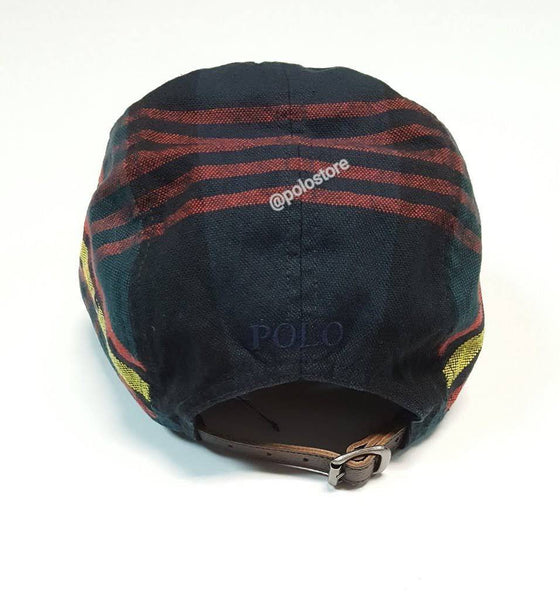 Nwt Polo Ralph Lauren Plaid 5 Panel Crest Adjustable Leather Strap Back Hat - Unique Style