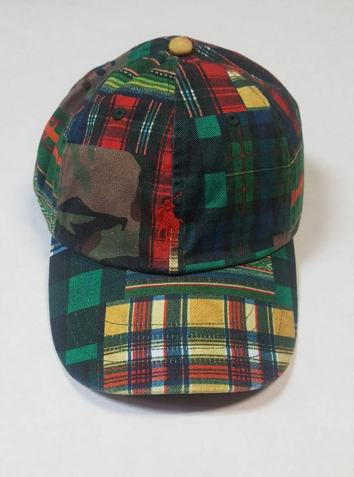 Nwt Polo Ralph Lauren Plaid Patch Work Adjustable strap hat