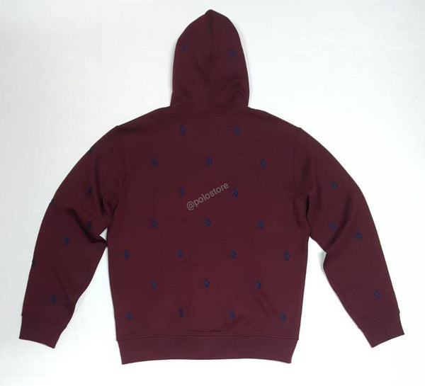 Nwt Polo Ralph Lauren Burgundy Allover Navy Small Pony Embroidered Hoodie - Unique Style