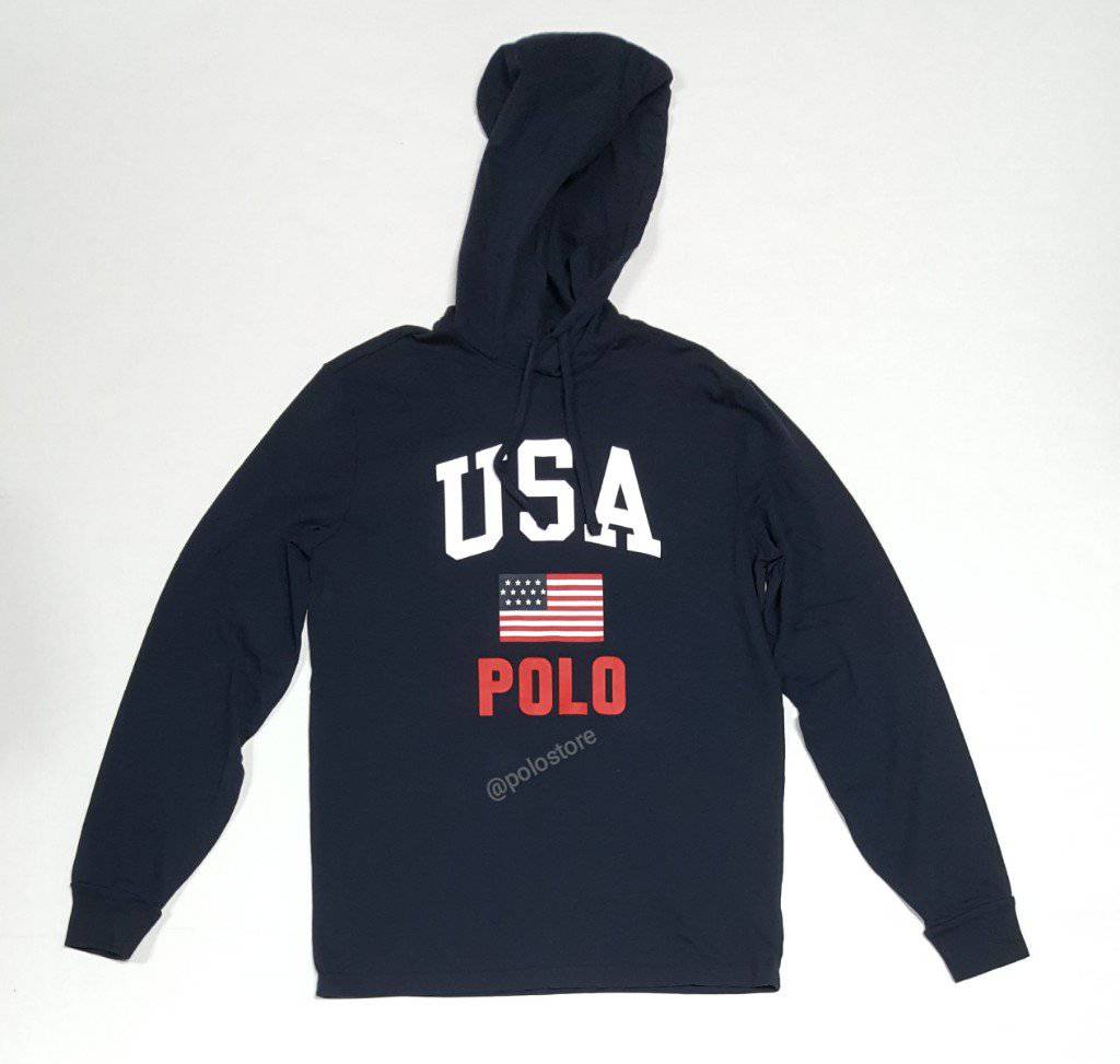 Nwt Polo Ralph Lauren Navy Polo USA Hoodie Long Sleeve Tee