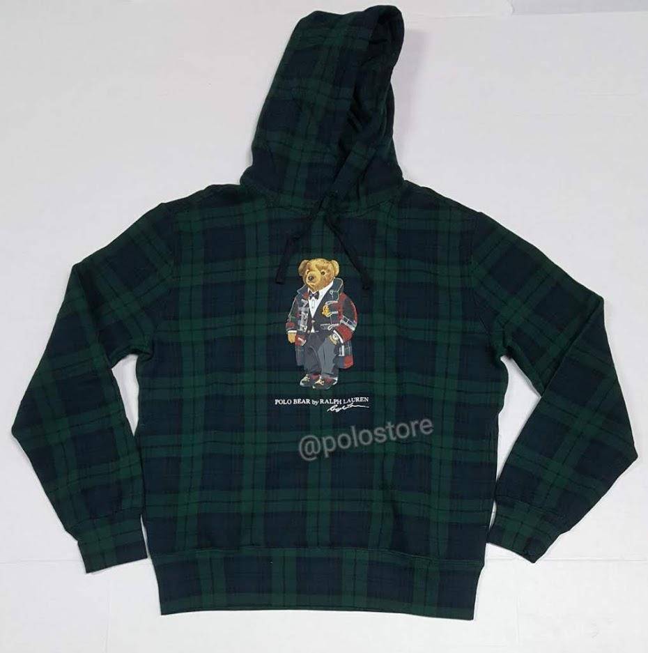 Nwt Polo Ralph Lauren Plaid Duffle Toggle Bear Hoodie