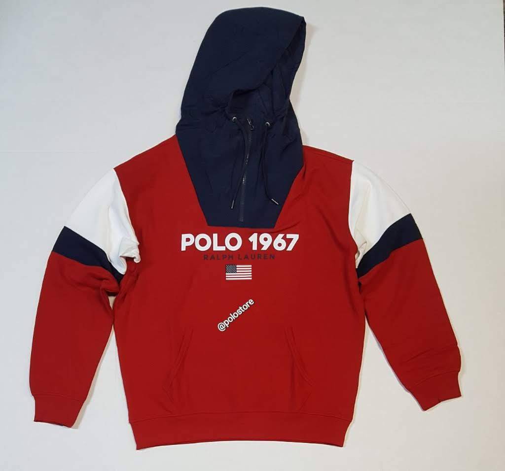 Nwt Polo Ralph Lauren Red Polo 1967 Magic Fleece with Nylon Hood