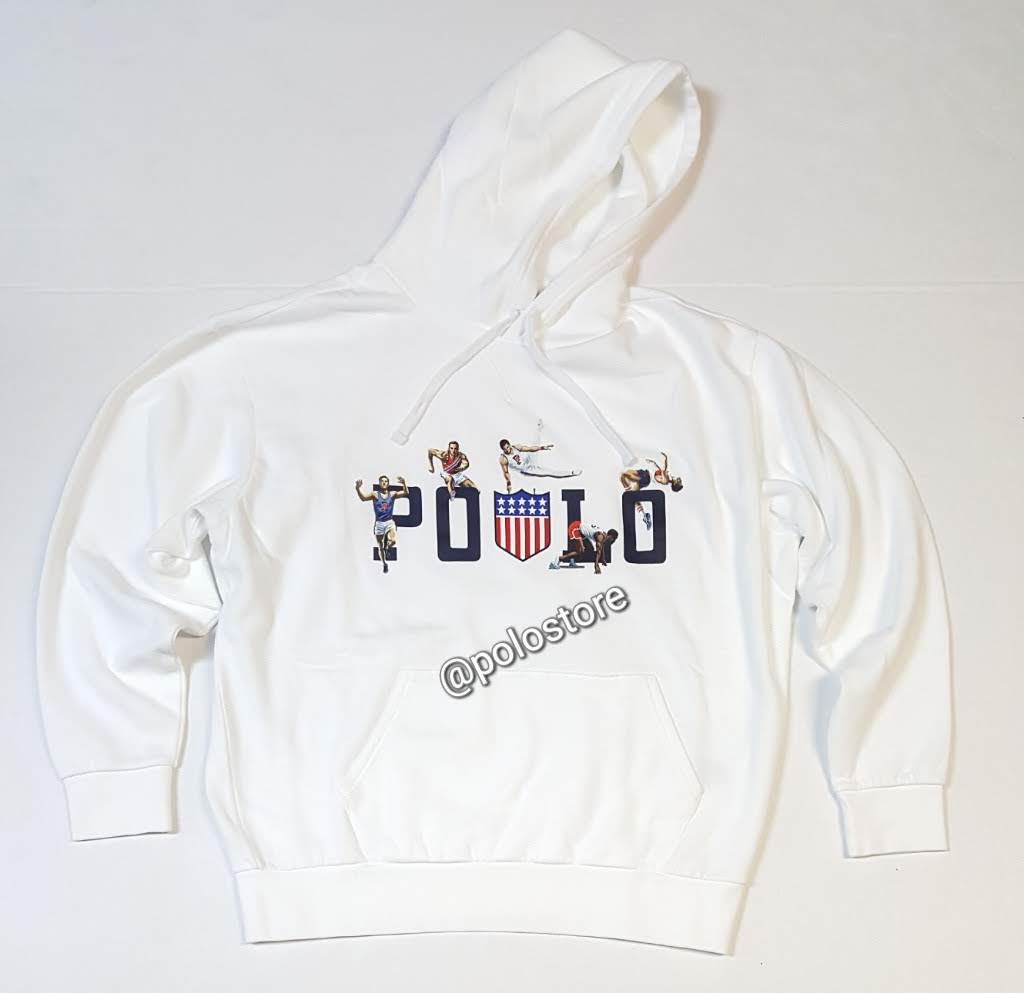 Nwt Polo Ralph Lauren White Chariot Stadium Pullover Hoodie