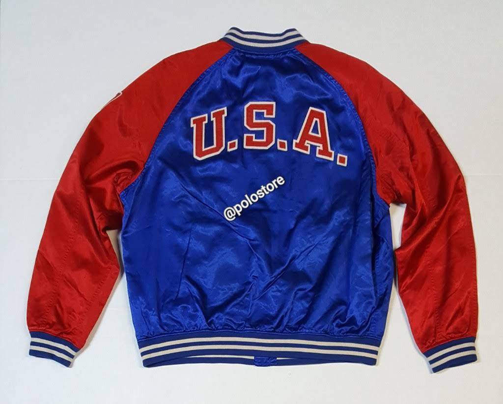 Nwt Polo Ralph Lauren Royal/Red Polo USA Satin Jacket