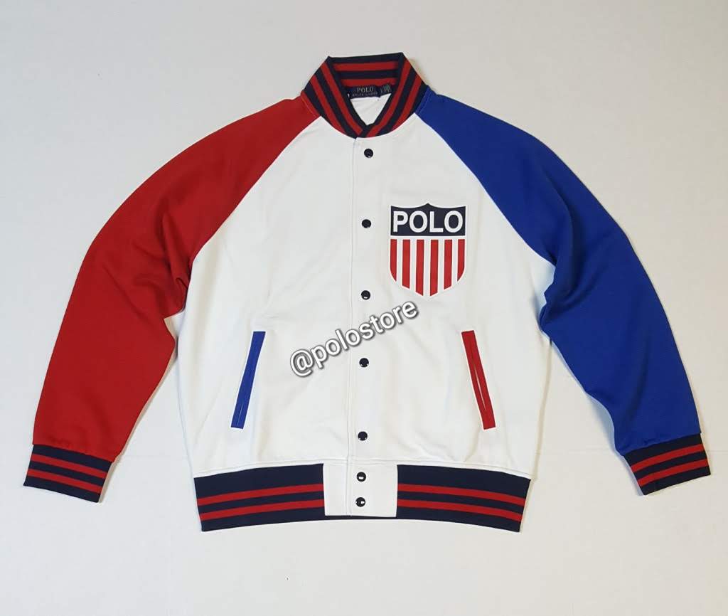 Nwt Polo Ralph Lauren White Kswiss Usa Baseball Jacket