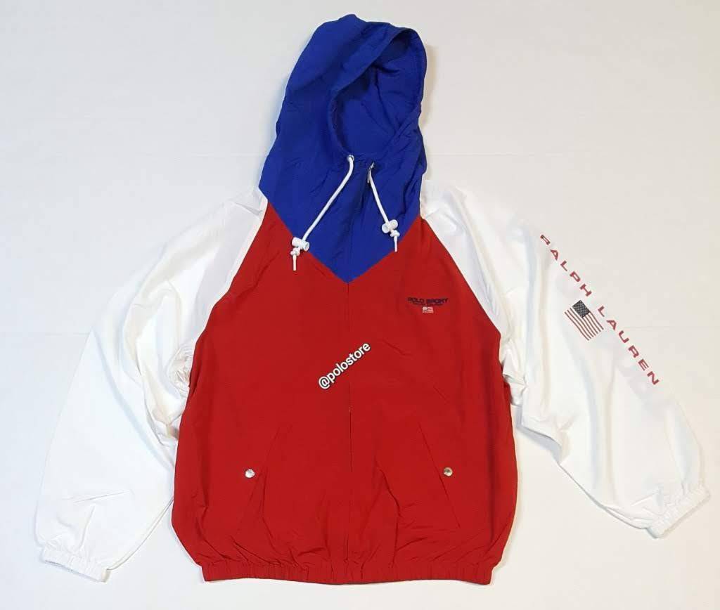 Nwt Polo Ralph Lauren White/Red Polo Sport Zip Up Windbreaker Jacket