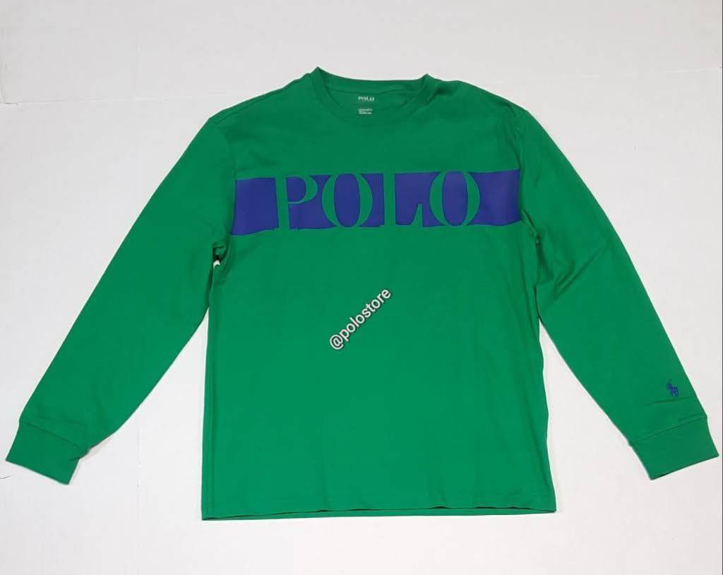 Nwt Polo Ralph Lauren Green/Royal Blue Classic Fit Spellout Long Sleeve Tee