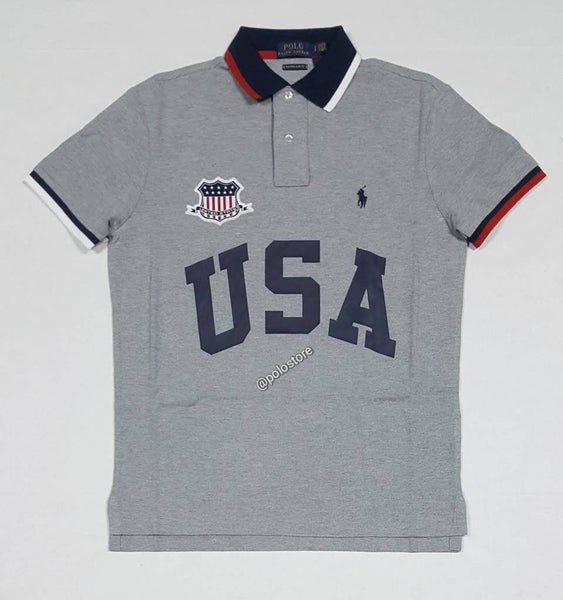 Nwt Polo Ralph Lauren Grey USA Custom Slim Fit Polo - Unique Style