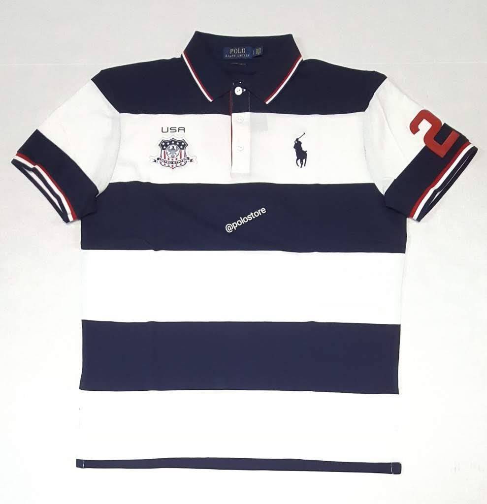 Nwt Polo Ralph Lauren Stripe USA Big Pony #2 Custom Slim Fit Polo