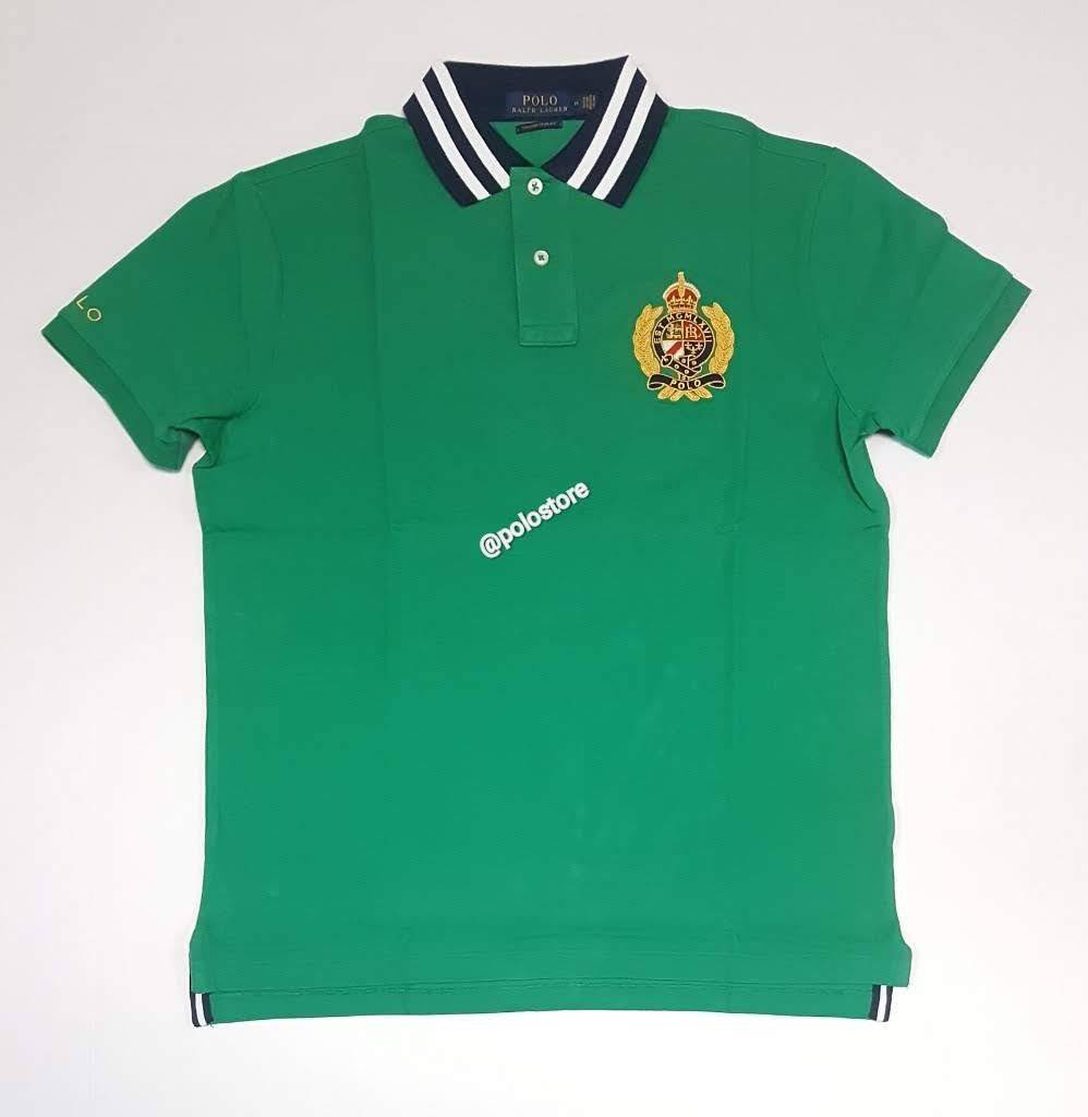 Nwt Polo Ralph Lauren Green Embroidered Crest Custom Fit Polo