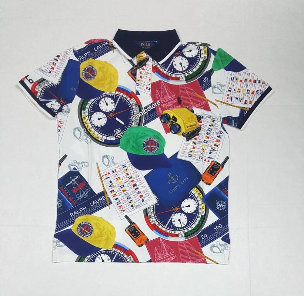 Nwt Polo Ralph Lauren Nautical Racing Allover Print Custom Slim Fit Polo