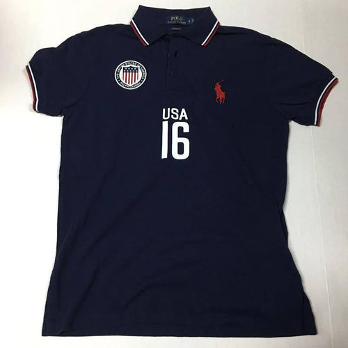 NWT POLO RALPH LAUREN NAVY BLUE USA OLYMPICS 2016 CUSTOM FIT SHORT SLEEVE POLO - Unique Style