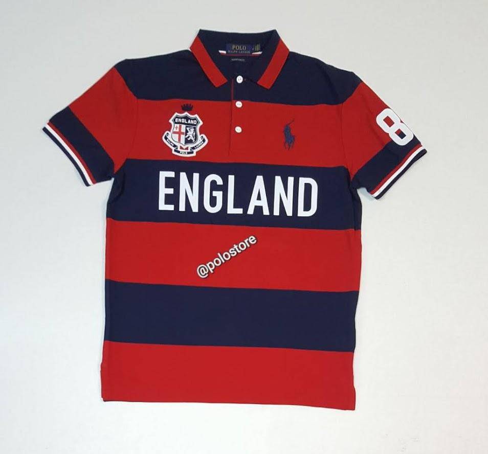 Nwt Polo Ralph Lauren Navy/Red England #8 Big Pony Custom Slim Fit Polo
