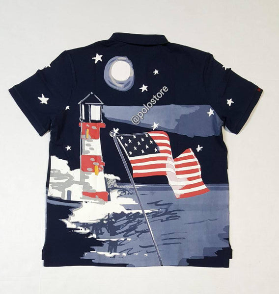 Navy Polo Ralph Lauren sailor-themed polo shirt with nautical teddy bear logo, classic fit, soft cotton fabric, men's casual wear