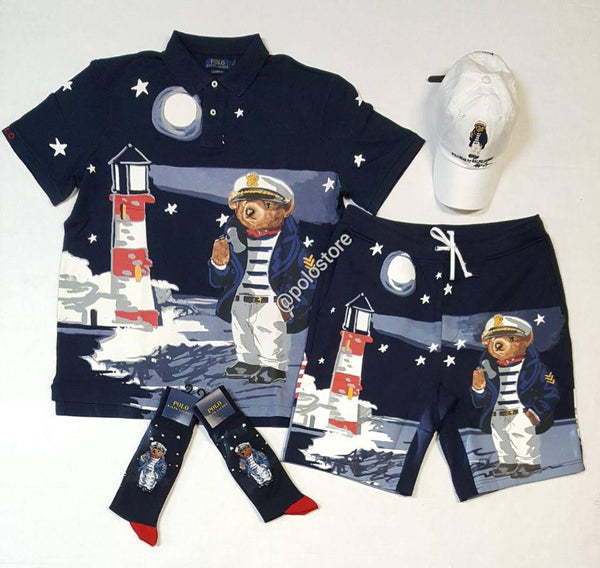 NWT Polo Ralph Lauren navy sailor nautical teddy bear polo shirt, classic fit, casual style for men.