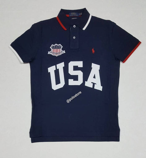 Nwt Polo Ralph Lauren Navy USA Custom Slim Fit Polo - Unique Style