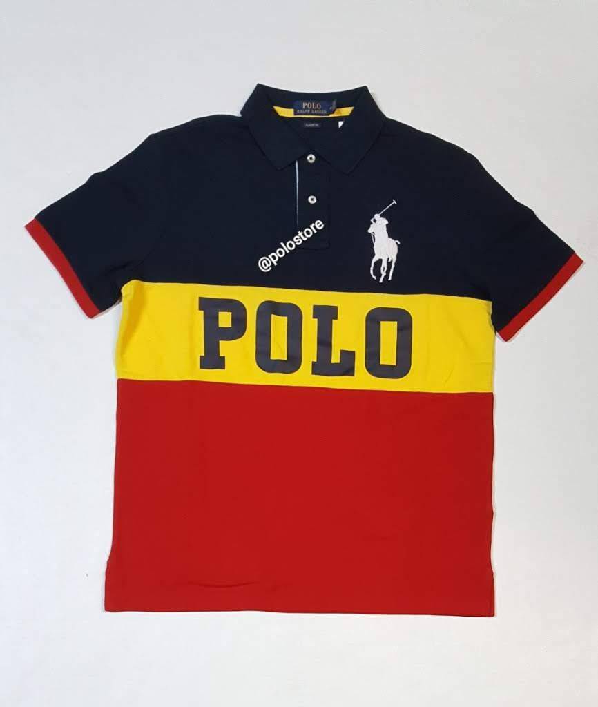 Nwt Polo Ralph Lauren Navy/Yellow/Red Big Pony Classic Fit Polo