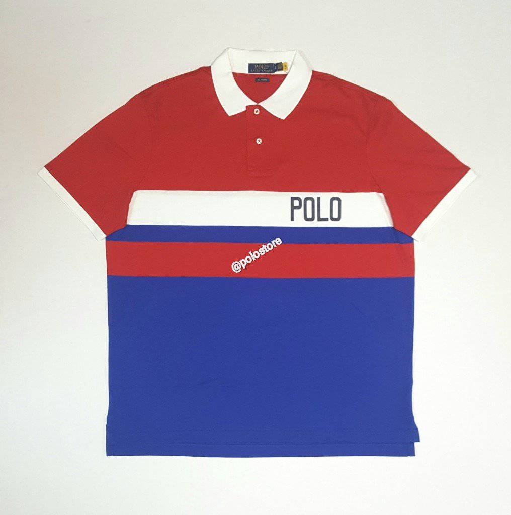 Nwt Polo Ralph Lauren Red/Royal/White Polo On Chest Written Performance Polo